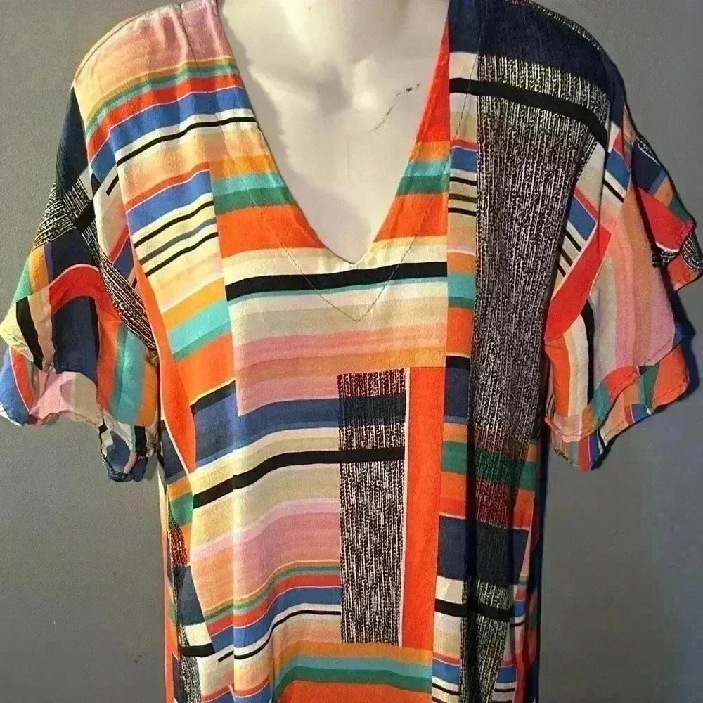 Uncle Frank Multicolor Geometric Short Casual Dress, M - Picture 3 of 8